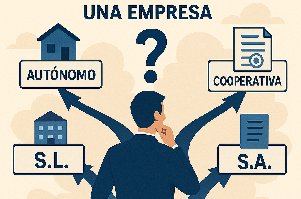 Ilustración de empresario eligiendo forma jurídica para su empresa