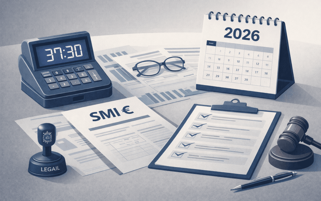 Ilustración sobre los cambios laborales en 2026 con jornada laboral, SMI y calendario, orientada a empresas en España.