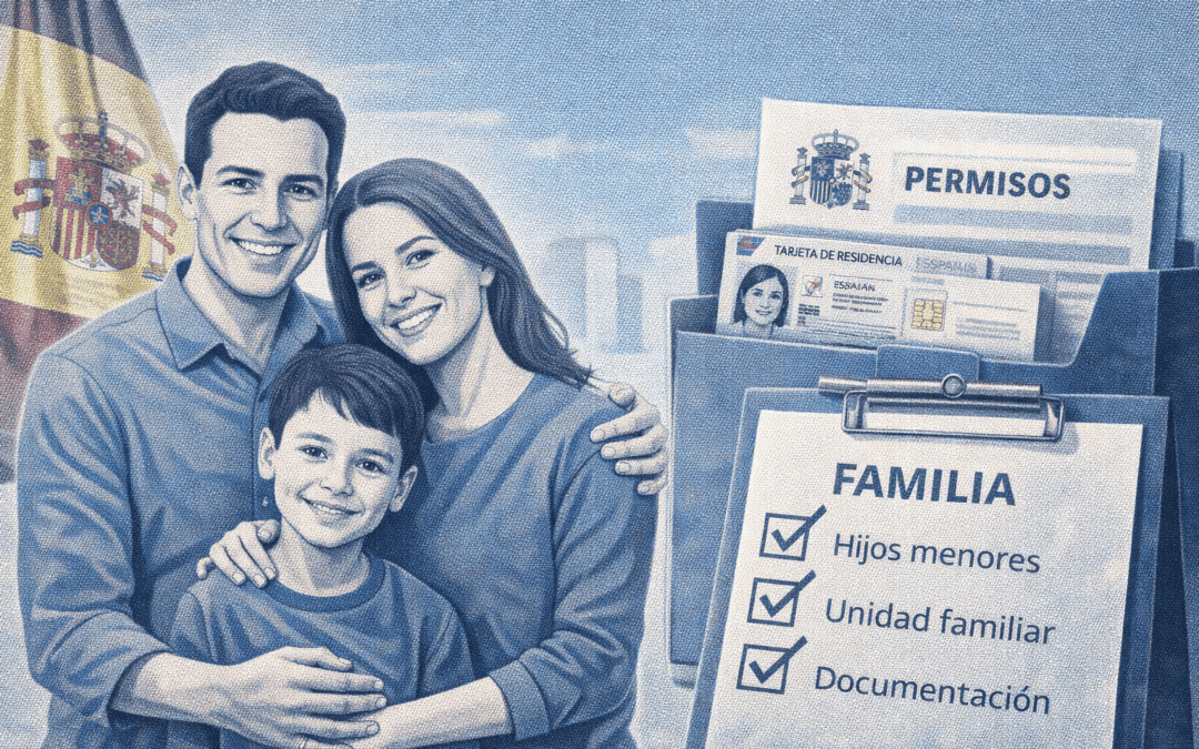 Ilustración gráfica sobre la regularización extraordinaria de extranjeros en España que incluye a la familia y a los hijos menores.
